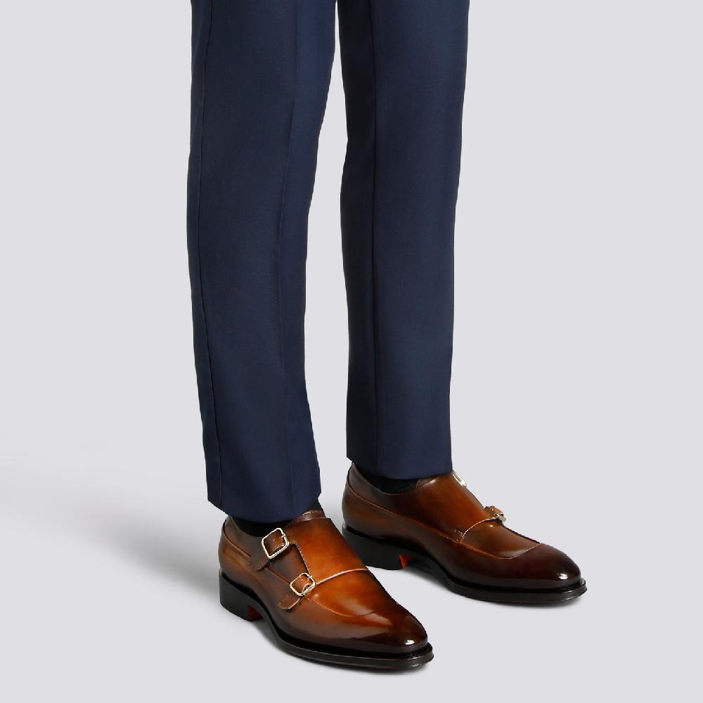Santoni Doppia fibbia da uomo in pelle testa di moro Offerte