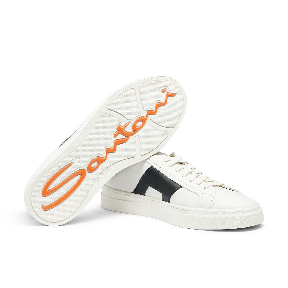 Santoni Double buckle sneaker da uomo in pelle bianca e nera In Vendita