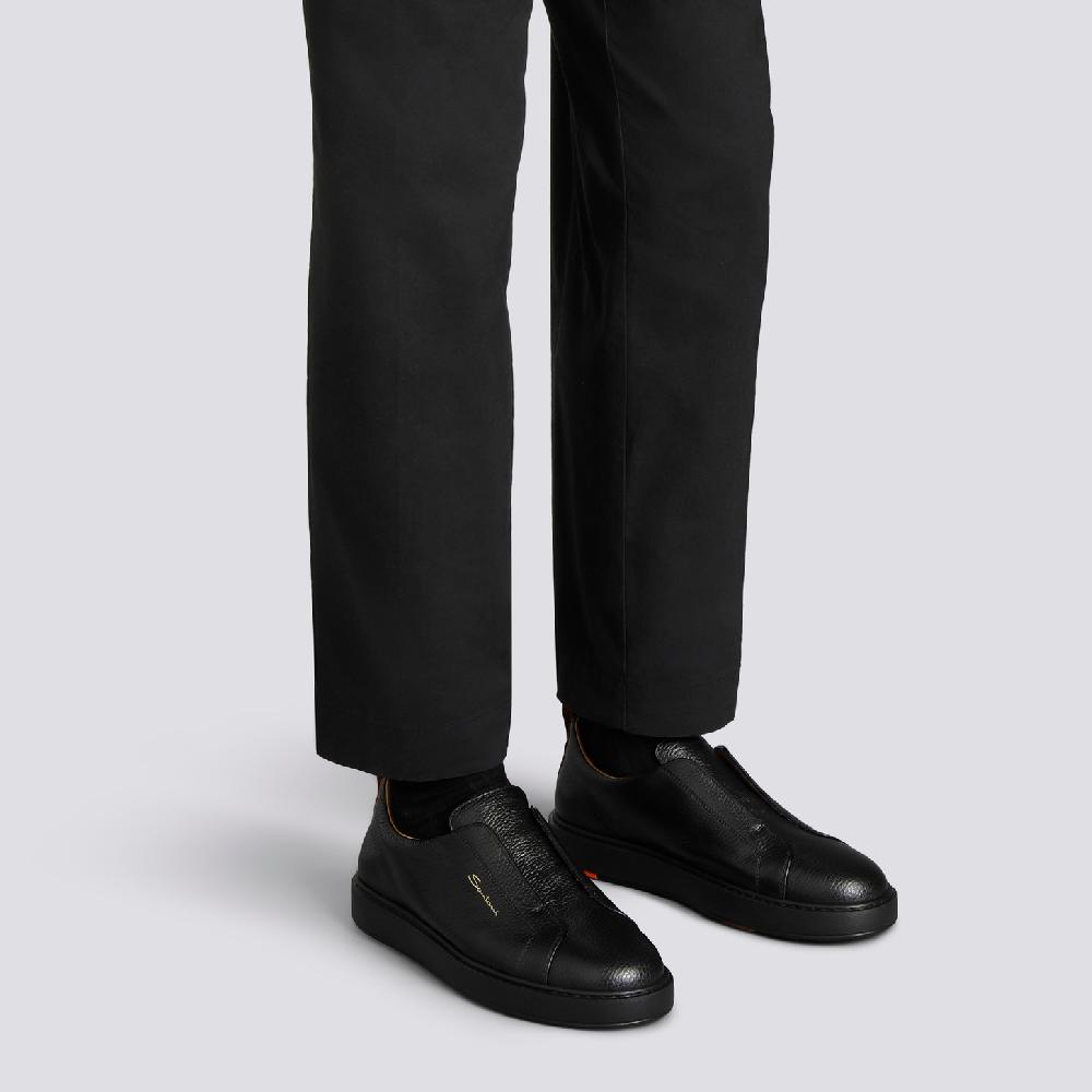Santoni Sneaker slip-on da uomo in pelle bottalata nera I Più Venduti