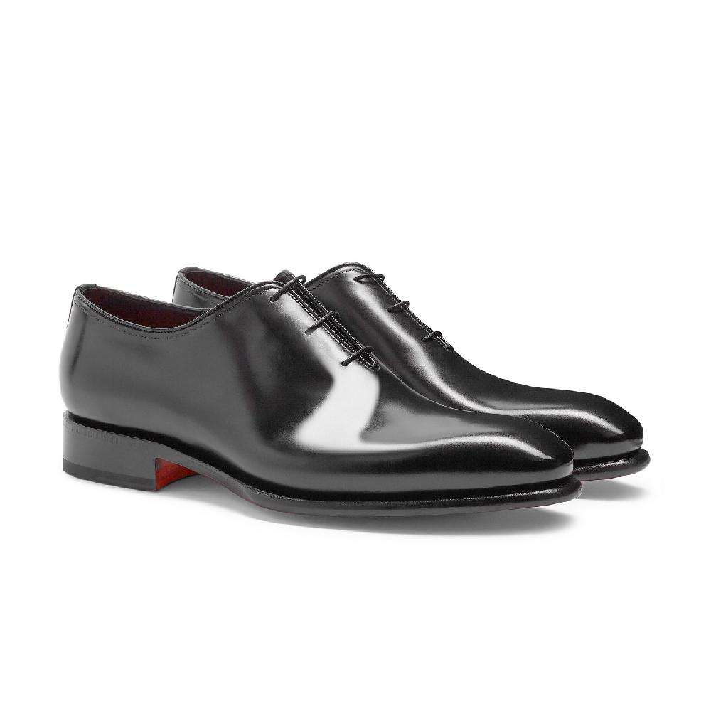 Santoni Stringata oxford da uomo in pelle anticata nera In Saldo