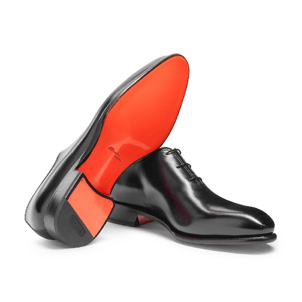 Santoni Stringata oxford da uomo in pelle anticata nera In Saldo