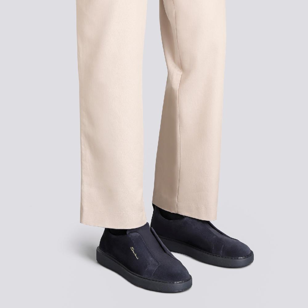 Santoni Sneaker slip-on da uomo in suede blu Italy