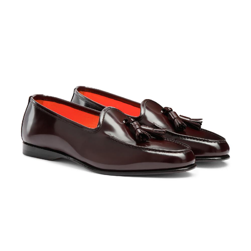 Santoni Mocassino Andrea con nappe da uomo in pelle lucida bordeaux In Linea