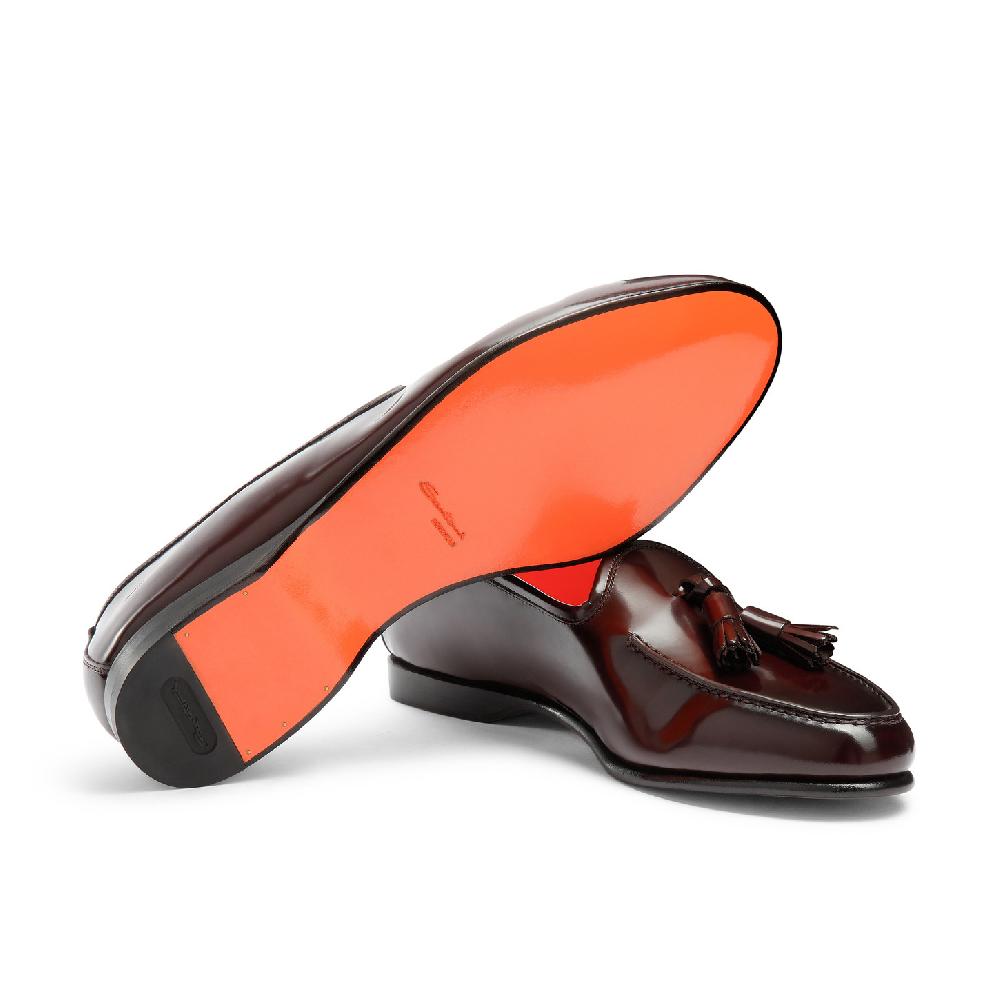 Santoni Mocassino Andrea con nappe da uomo in pelle lucida bordeaux In Linea