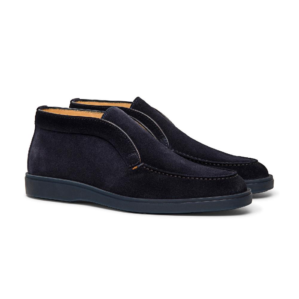 Santoni Stivaletto desert da uomo in suede blu Nuovo