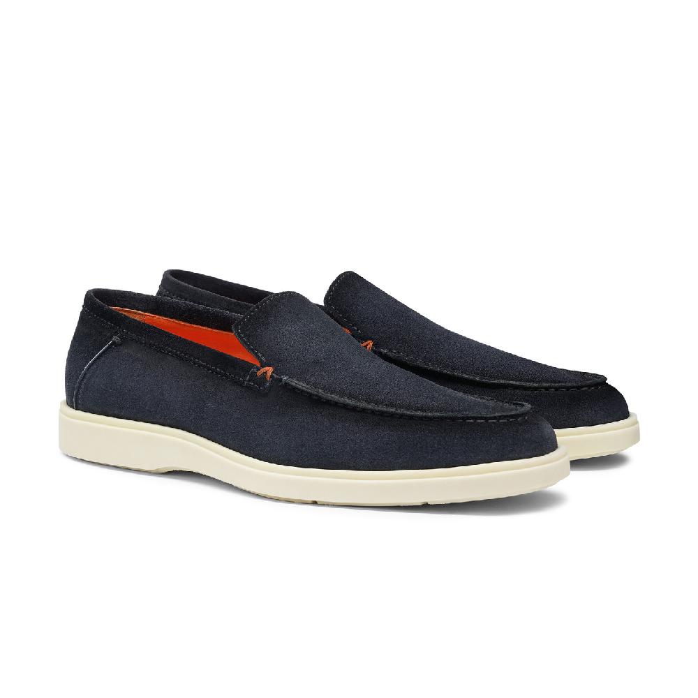 Santoni Mocassino da uomo in suede blu Spedizione Gratuita