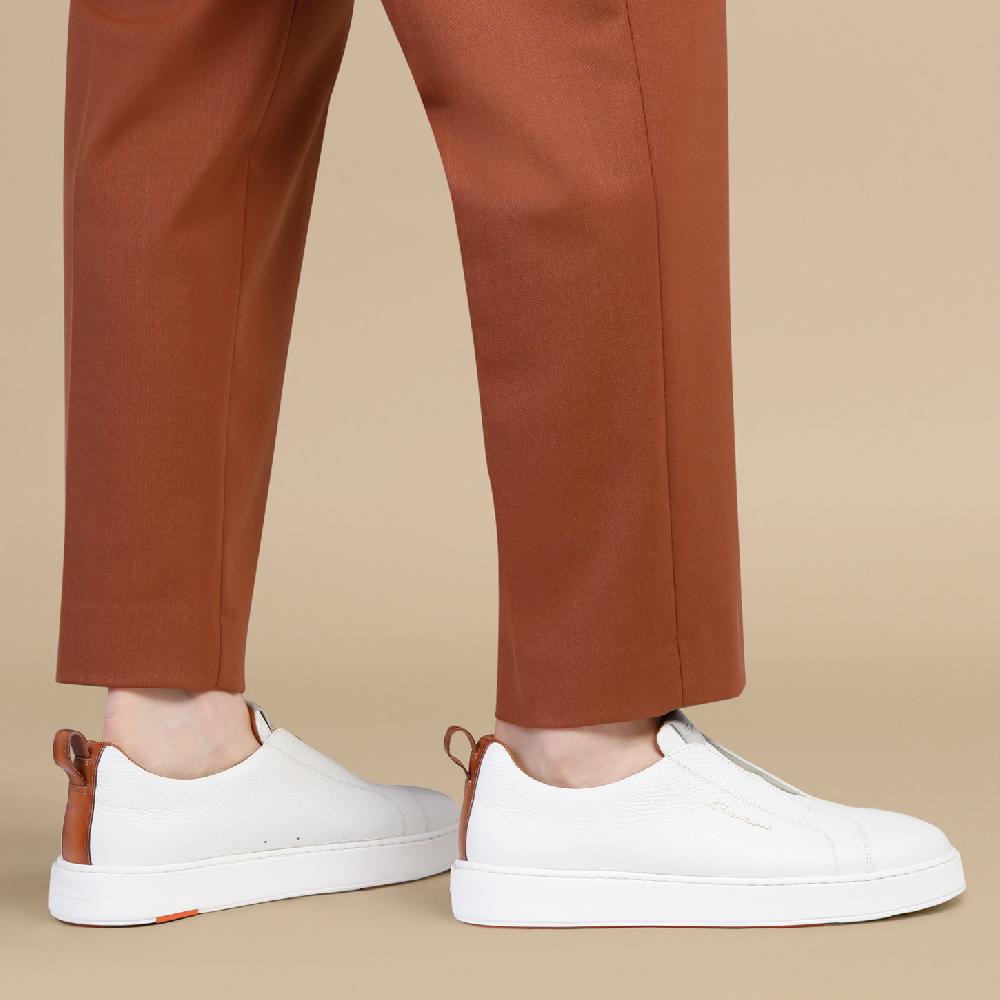 Santoni Sneaker slip-on da uomo in pelle bottalata bianca Pezzi Unici