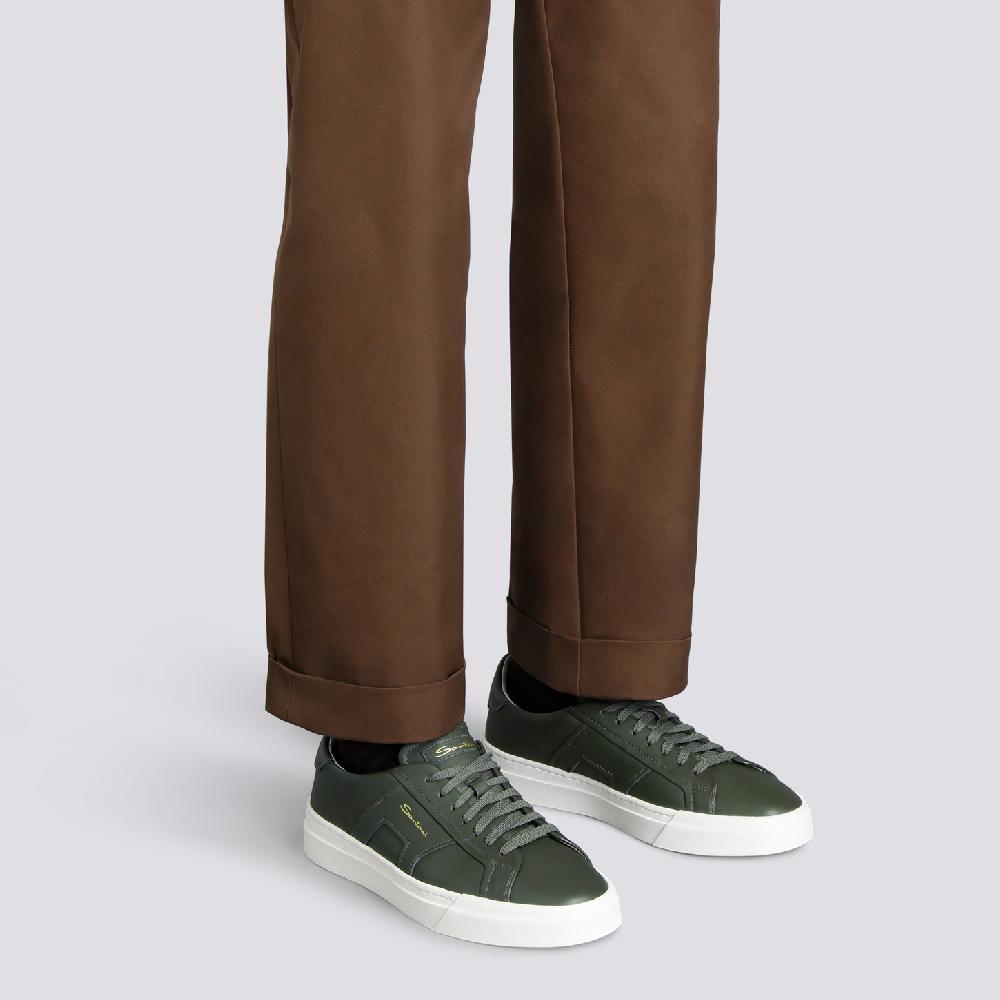 Santoni Double buckle sneaker da uomo in pelle verde Soddisfazione Garantita