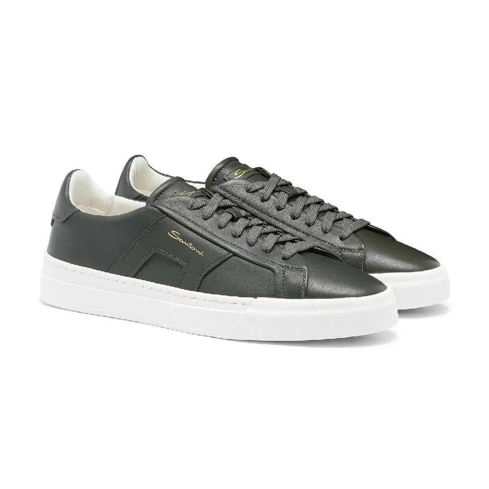 Santoni Double buckle sneaker da uomo in pelle verde Soddisfazione Garantita