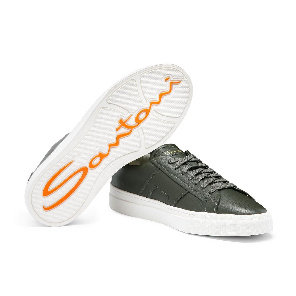 Santoni Double buckle sneaker da uomo in pelle verde Soddisfazione Garantita