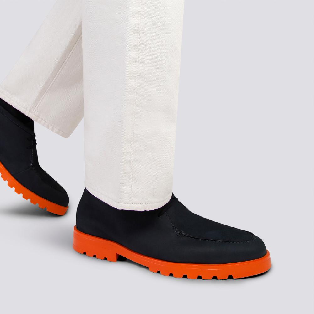 Santoni Stivaletto desert da uomo in nabuk blu e arancione Negozi Online