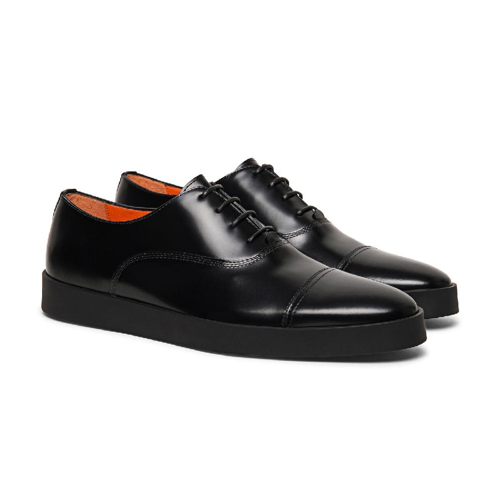 Santoni Stringata oxford da uomo in pelle lucida nera Promozione Limitata