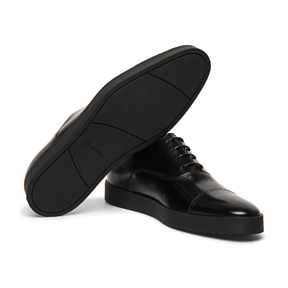 Santoni Stringata oxford da uomo in pelle lucida nera Promozione Limitata