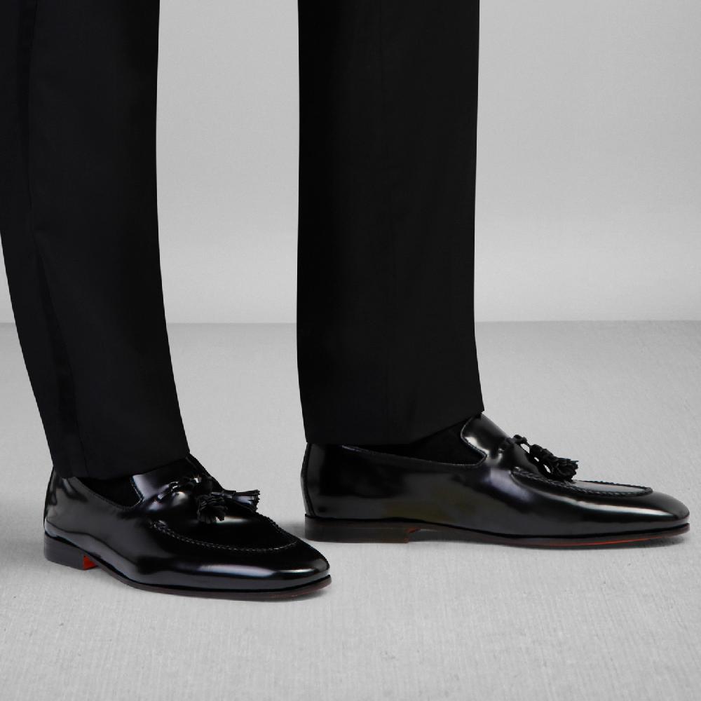 Santoni Mocassino con nappe da uomo in pelle nero Shopping Online
