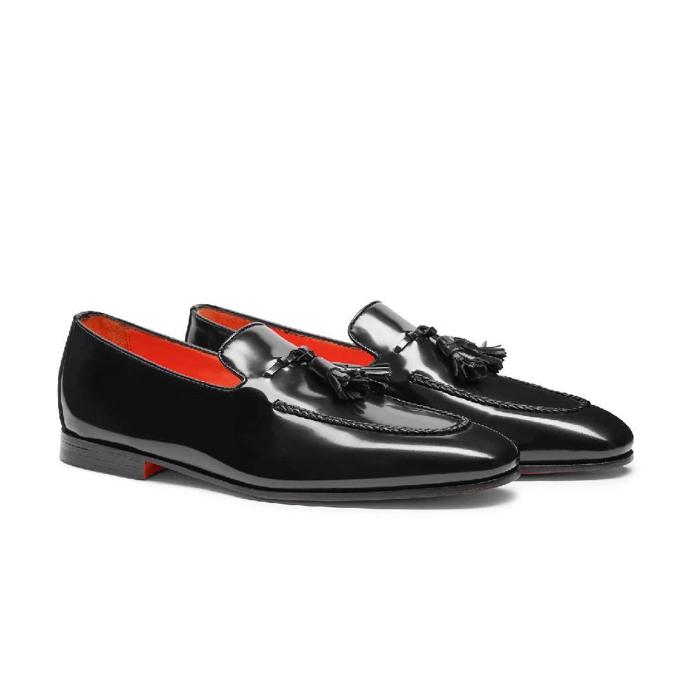 Santoni Mocassino con nappe da uomo in pelle nero Shopping Online