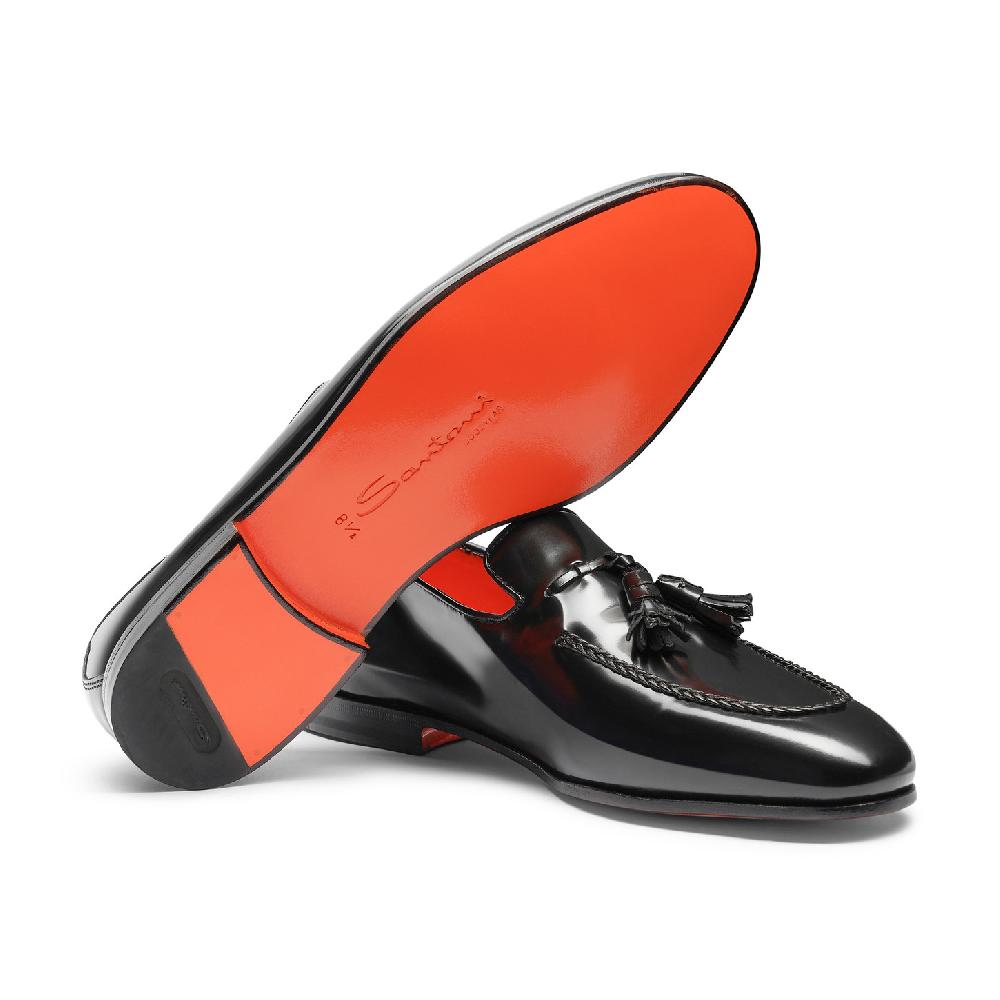Santoni Mocassino con nappe da uomo in pelle nero Shopping Online