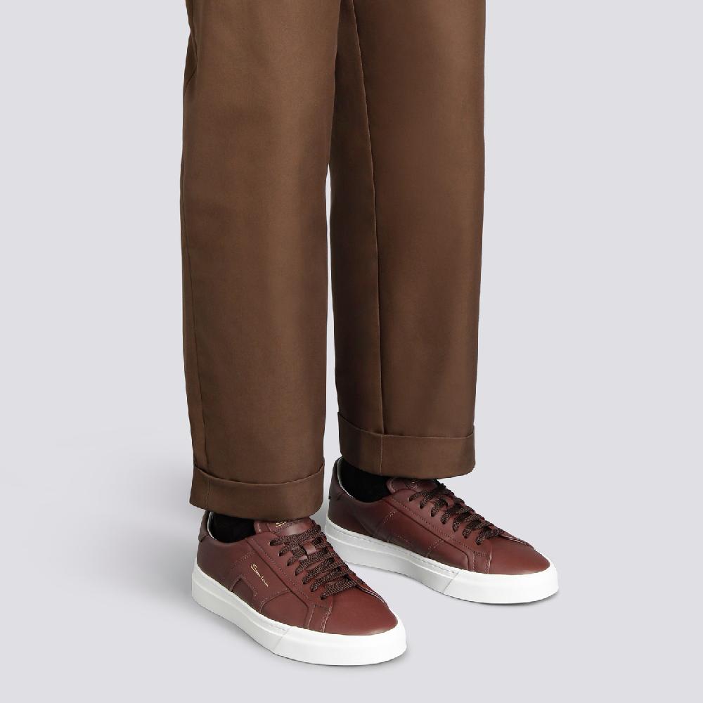 Santoni Double buckle sneaker da uomo in pelle bordeaux Offerta per la Festa della Mamma