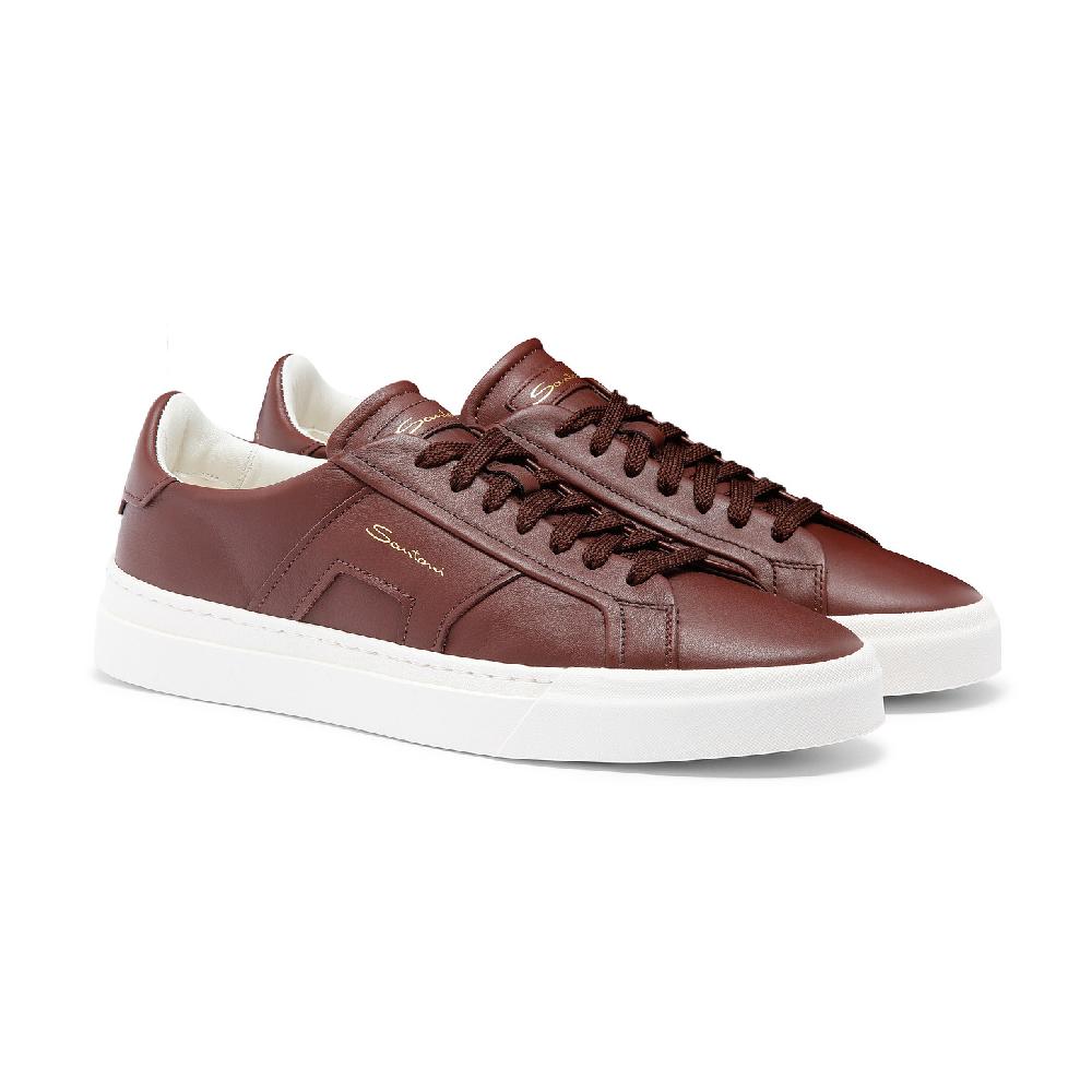 Santoni Double buckle sneaker da uomo in pelle bordeaux Offerta per la Festa della Mamma