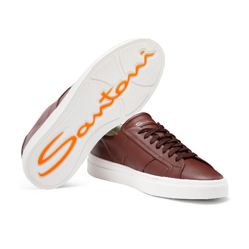 Santoni Double buckle sneaker da uomo in pelle bordeaux Offerta per la Festa della Mamma