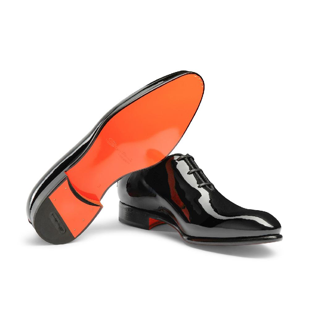 Santoni Stringata oxford da uomo in vernice nera Prezzo Ridotto