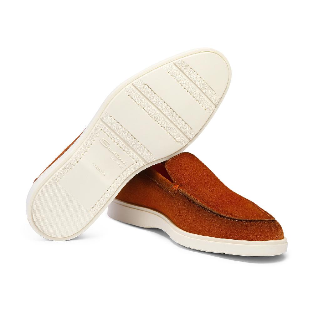 Santoni Mocassino da uomo in suede marrone Sottocosto