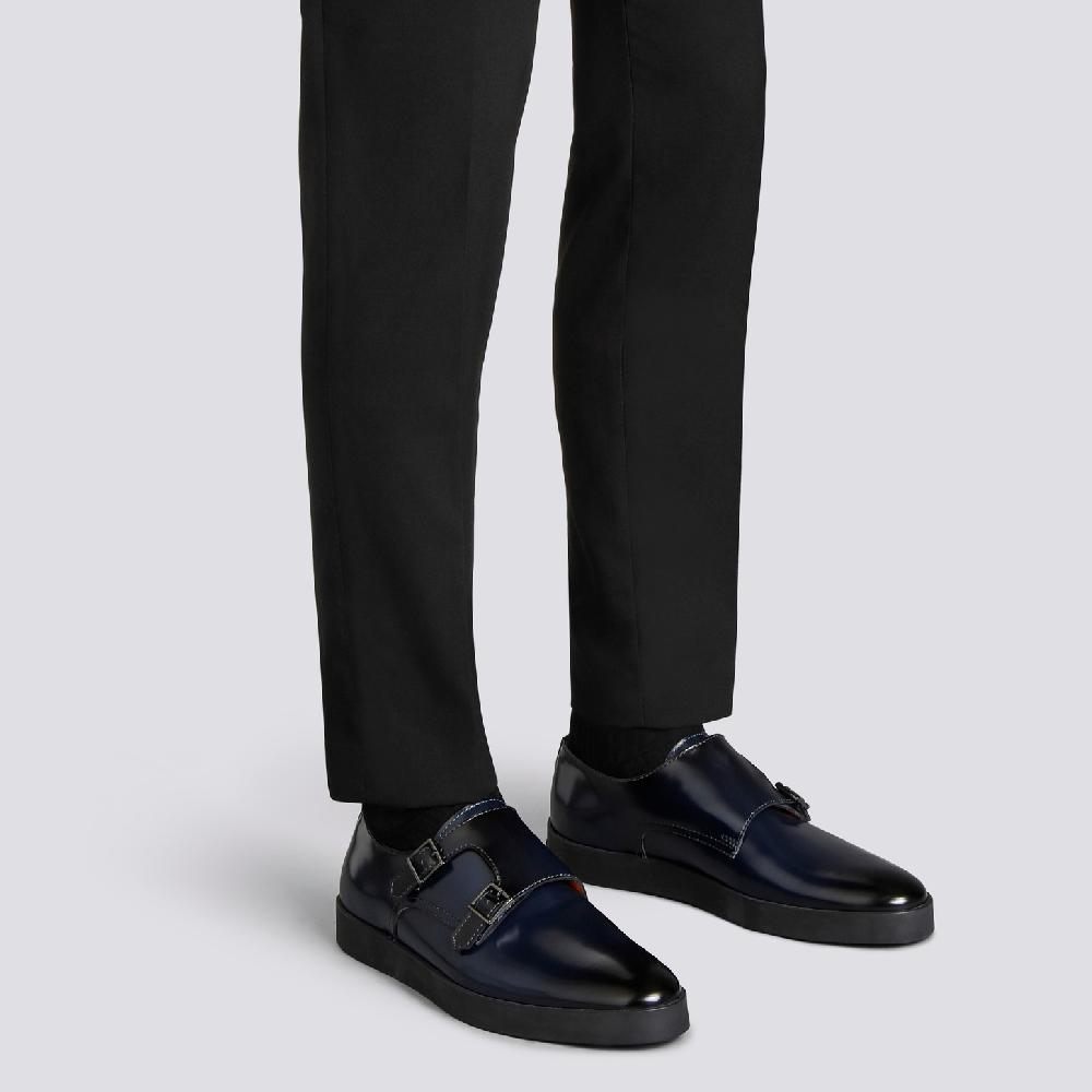 Santoni Doppia fibbia da uomo in pelle lucida blu Convenienza