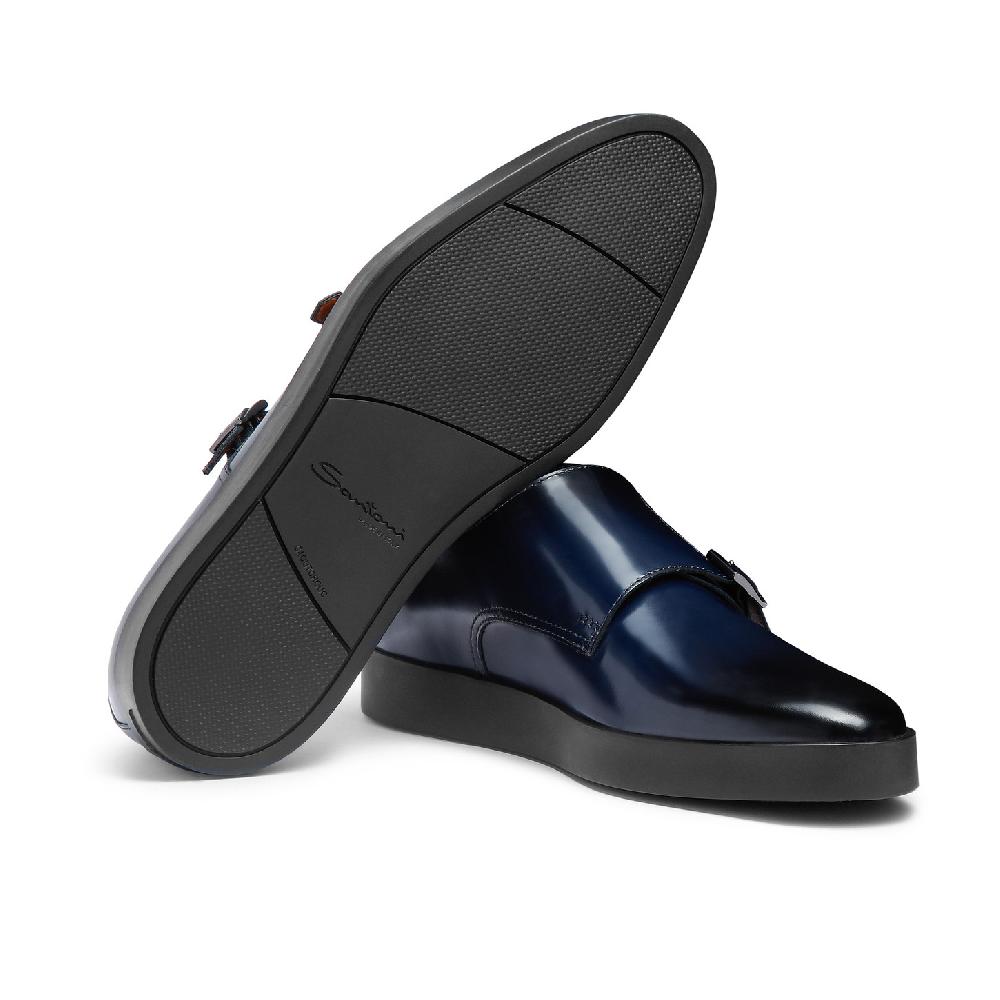 Santoni Doppia fibbia da uomo in pelle lucida blu Convenienza