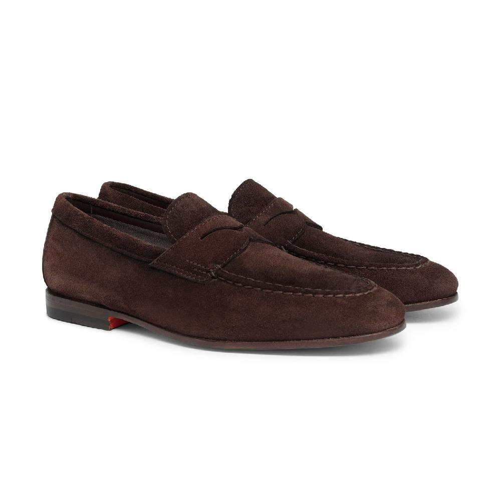 Santoni Mocassino penny da uomo in suede marrone Novità