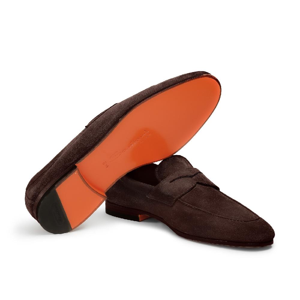 Santoni Mocassino penny da uomo in suede marrone Novità