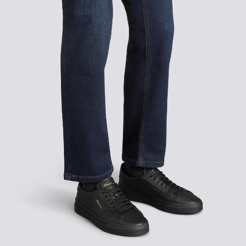 Santoni Double buckle sneaker da uomo in pelle nera Presa
