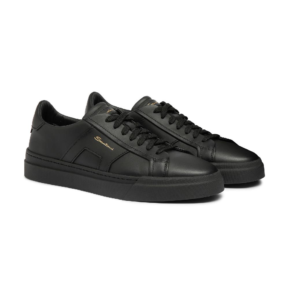 Santoni Double buckle sneaker da uomo in pelle nera Presa