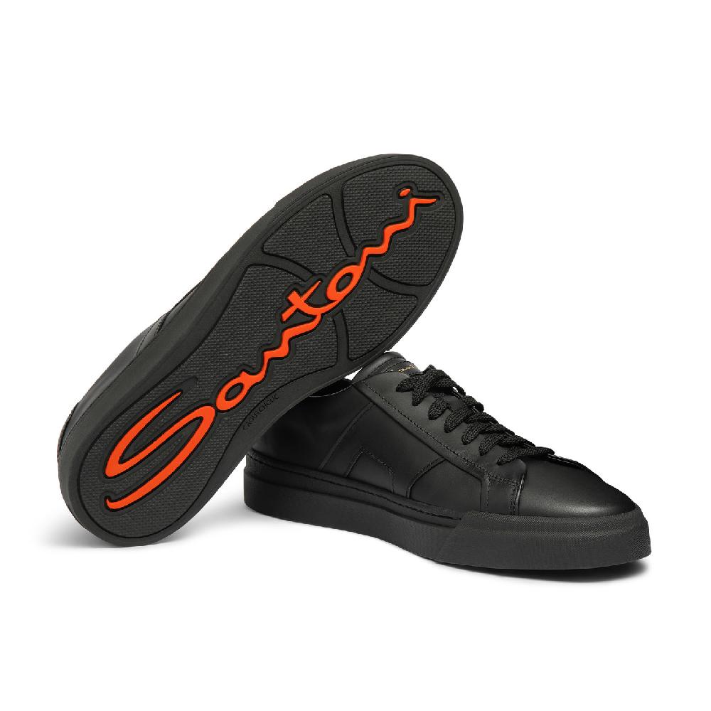 Santoni Double buckle sneaker da uomo in pelle nera Presa