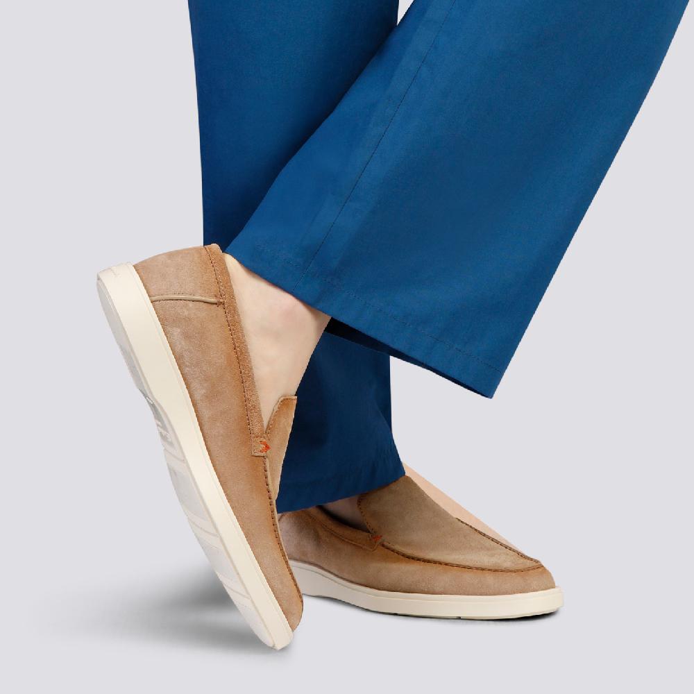 Santoni Mocassino da uomo in suede beige Sconto