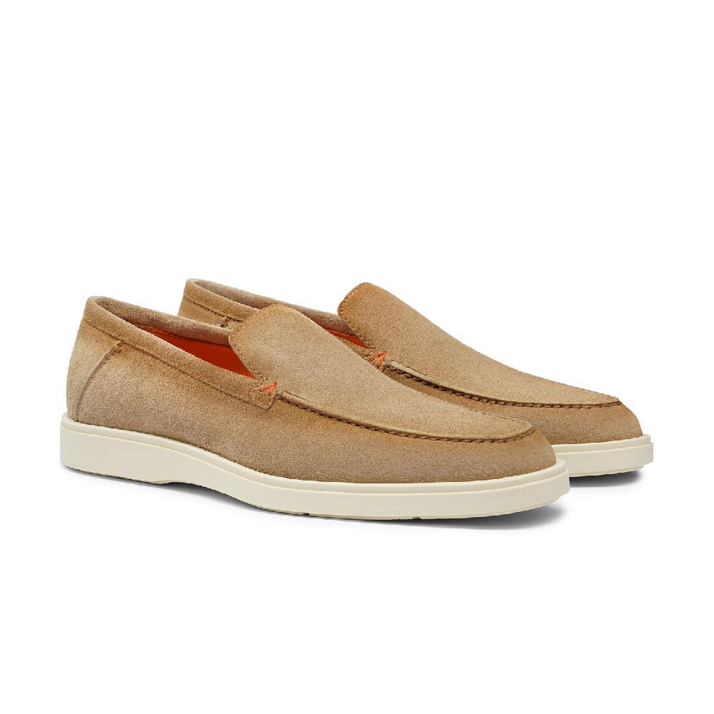 Santoni Mocassino da uomo in suede beige Sconto
