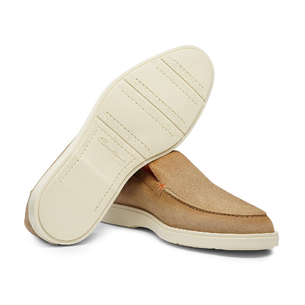 Santoni Mocassino da uomo in suede beige Sconto
