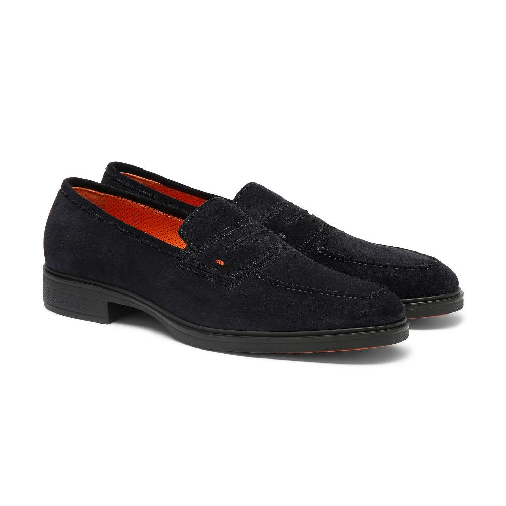 Santoni Mocassino Easy da uomo in suede blu Offerta