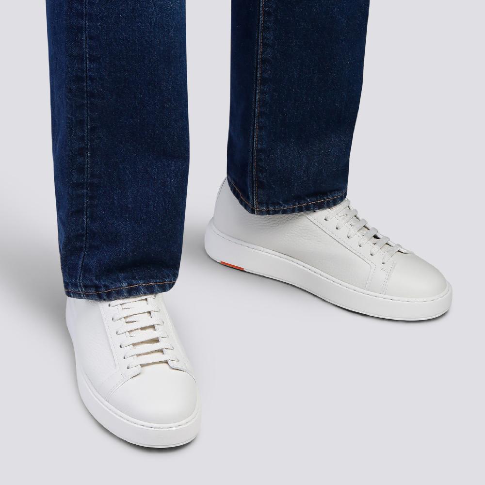 Santoni Sneaker da uomo in pelle bottalata bianca Economico