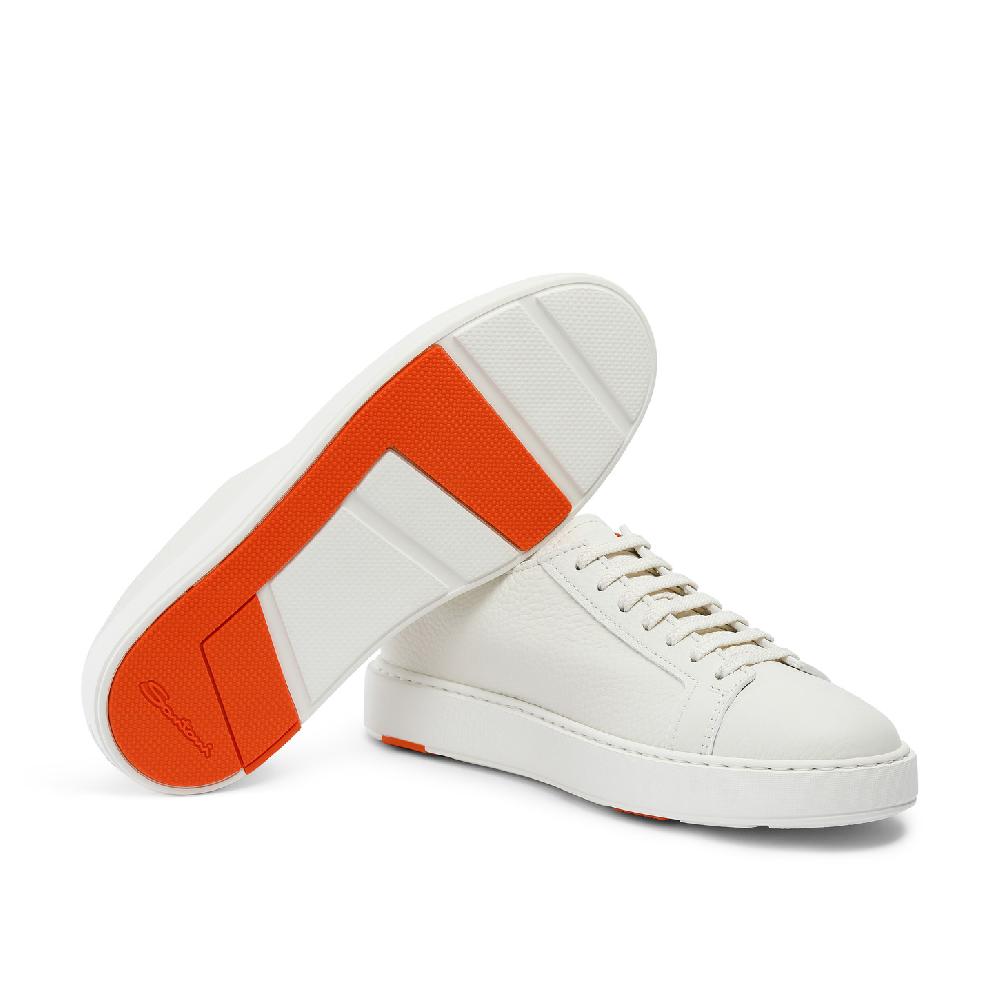 Santoni Sneaker da uomo in pelle bottalata bianca Economico