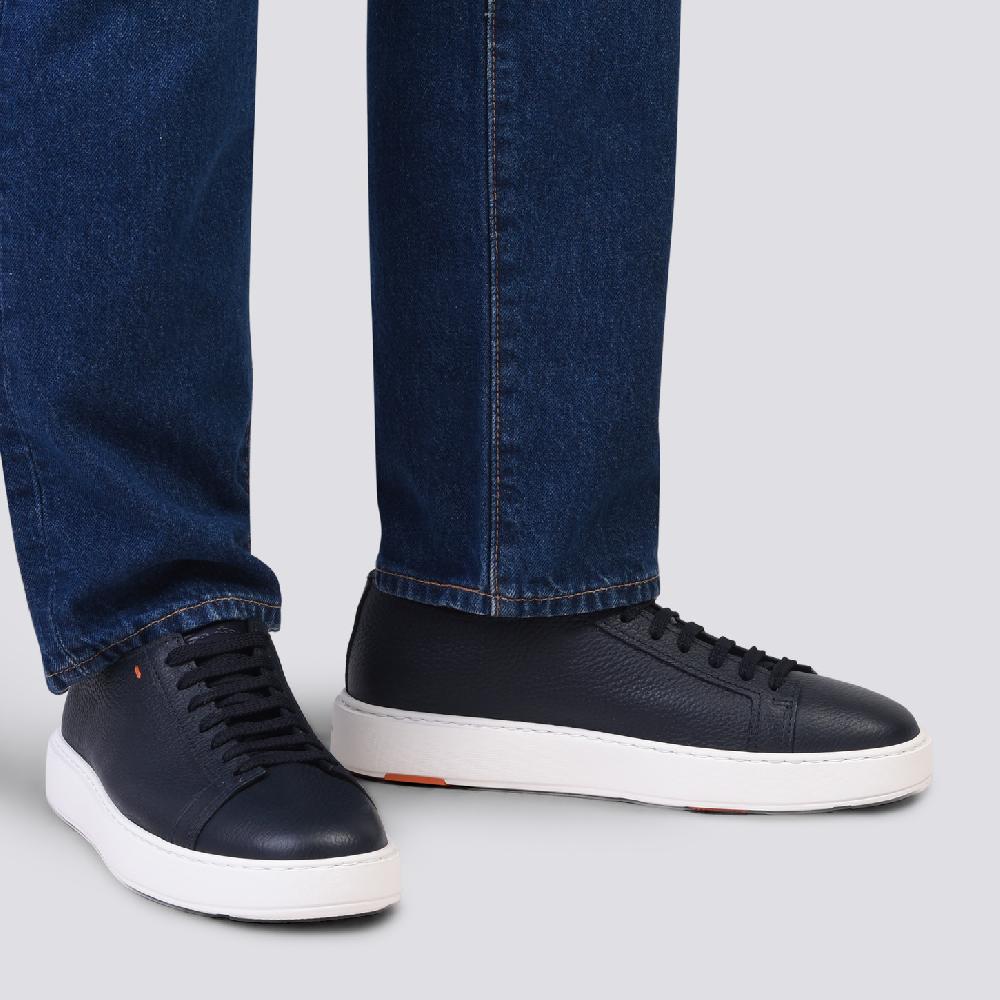Santoni Sneaker da uomo in pelle bottalata blu Online