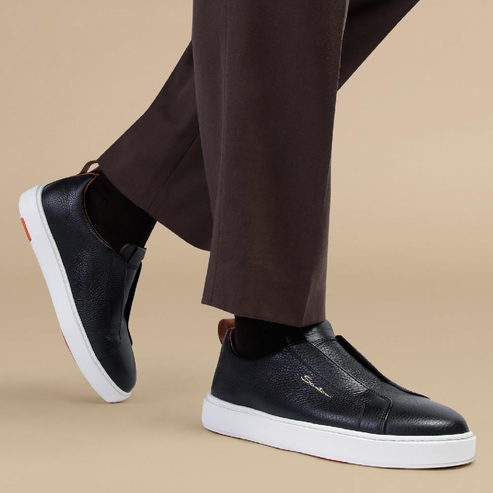 Santoni Sneaker slip-on da uomo in pelle bottalata nera Outlet