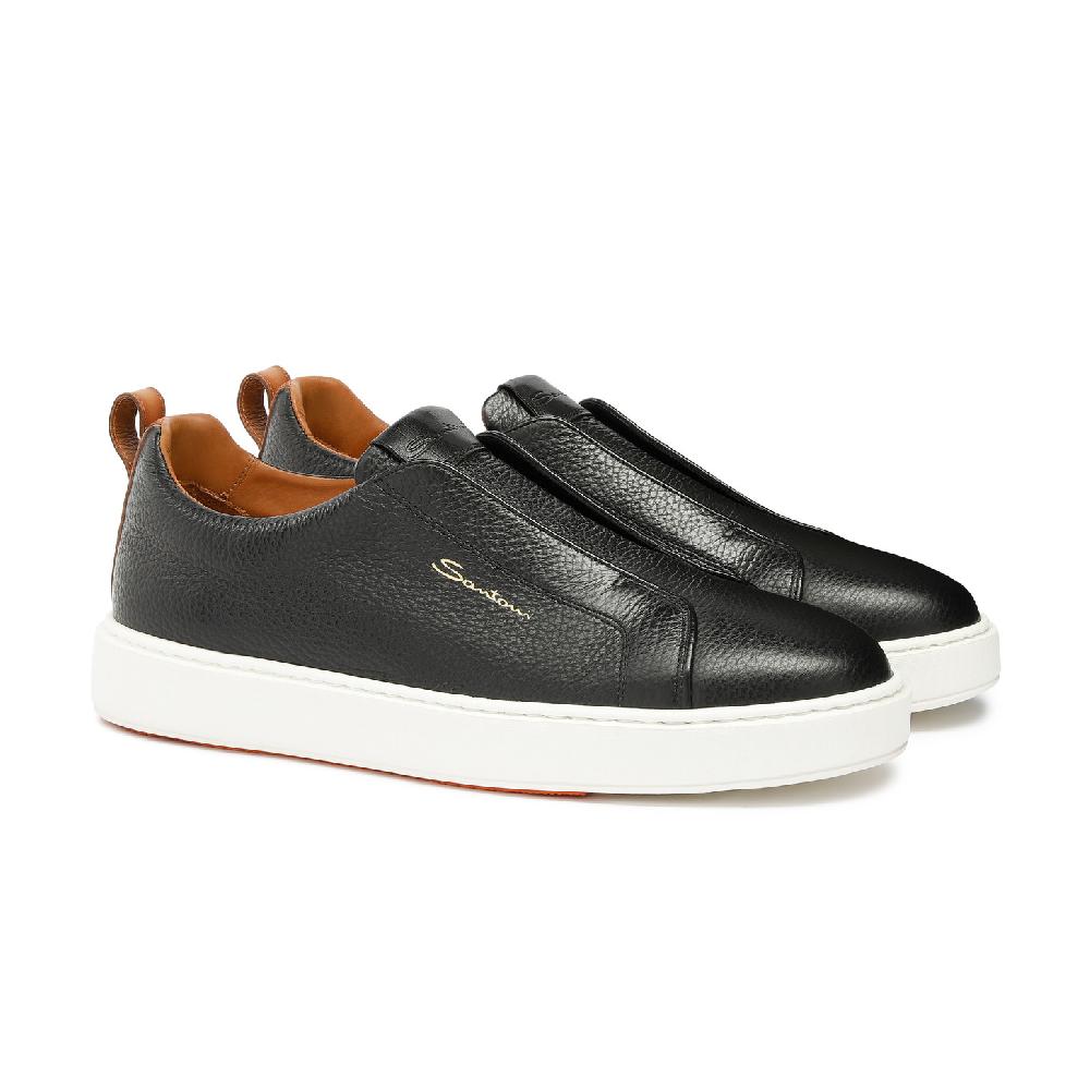 Santoni Sneaker slip-on da uomo in pelle bottalata nera Outlet