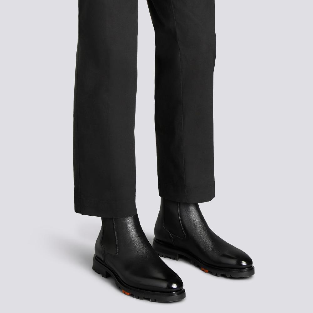 Santoni Stivaletto Chelsea da uomo in pelle nera In Vendita