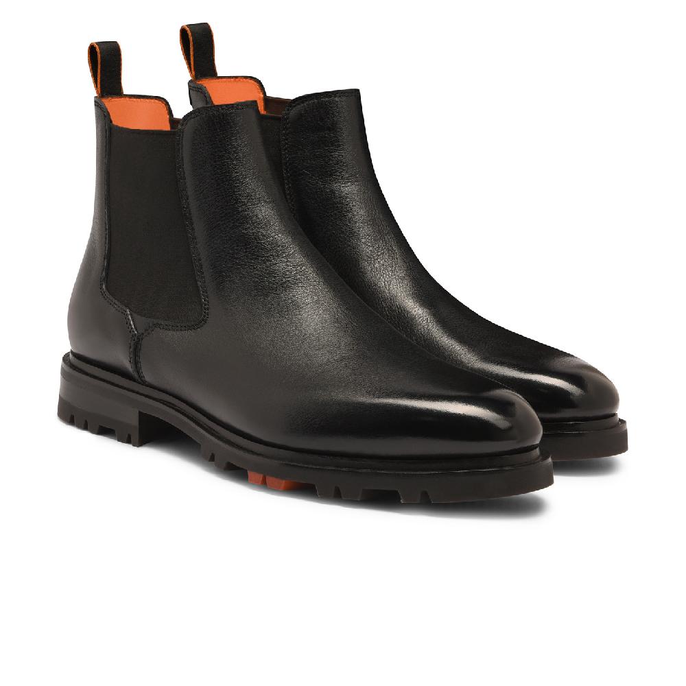 Santoni Stivaletto Chelsea da uomo in pelle nera In Vendita