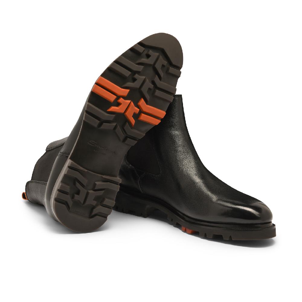 Santoni Stivaletto Chelsea da uomo in pelle nera In Vendita
