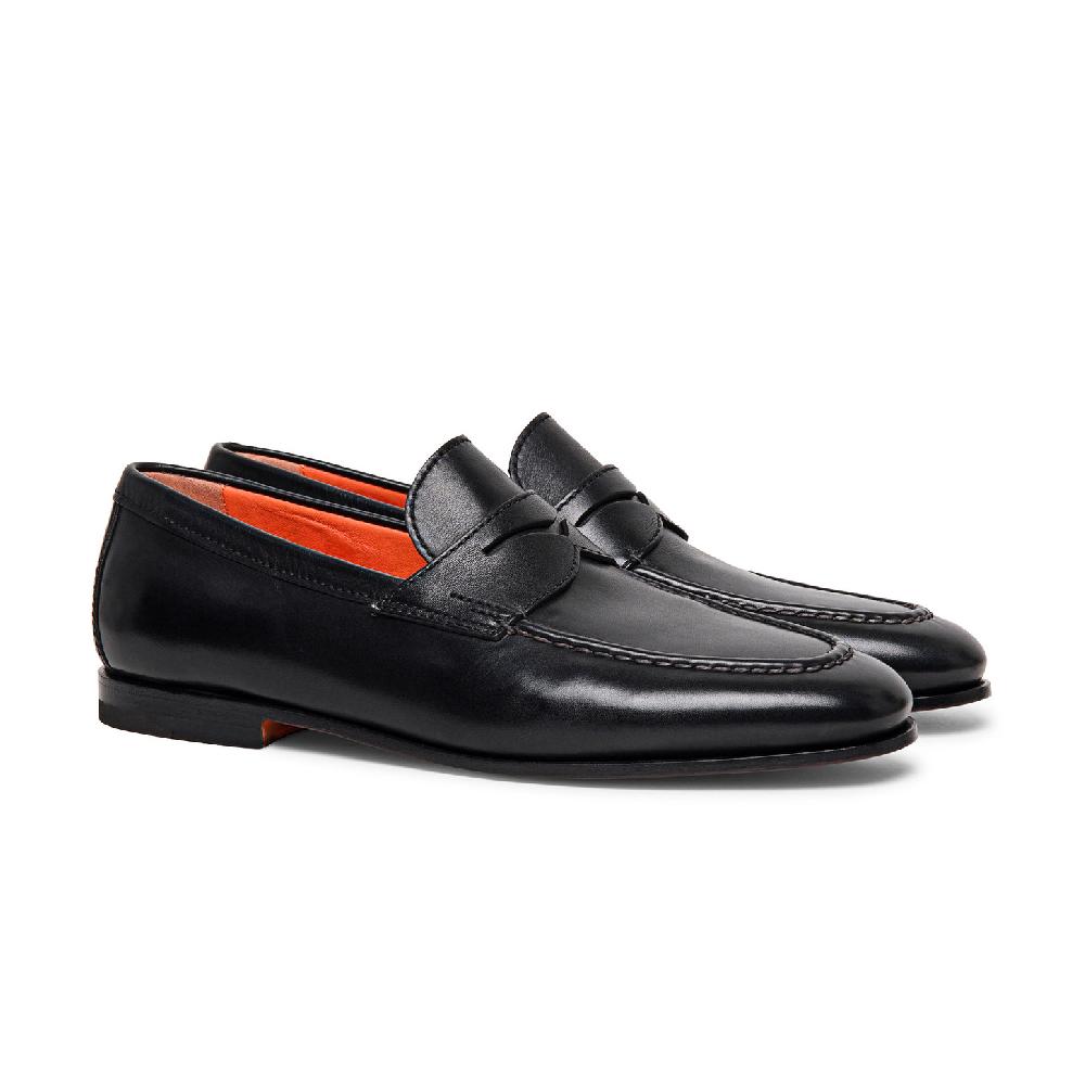 Santoni Mocassino penny da uomo in pelle nera Saldi