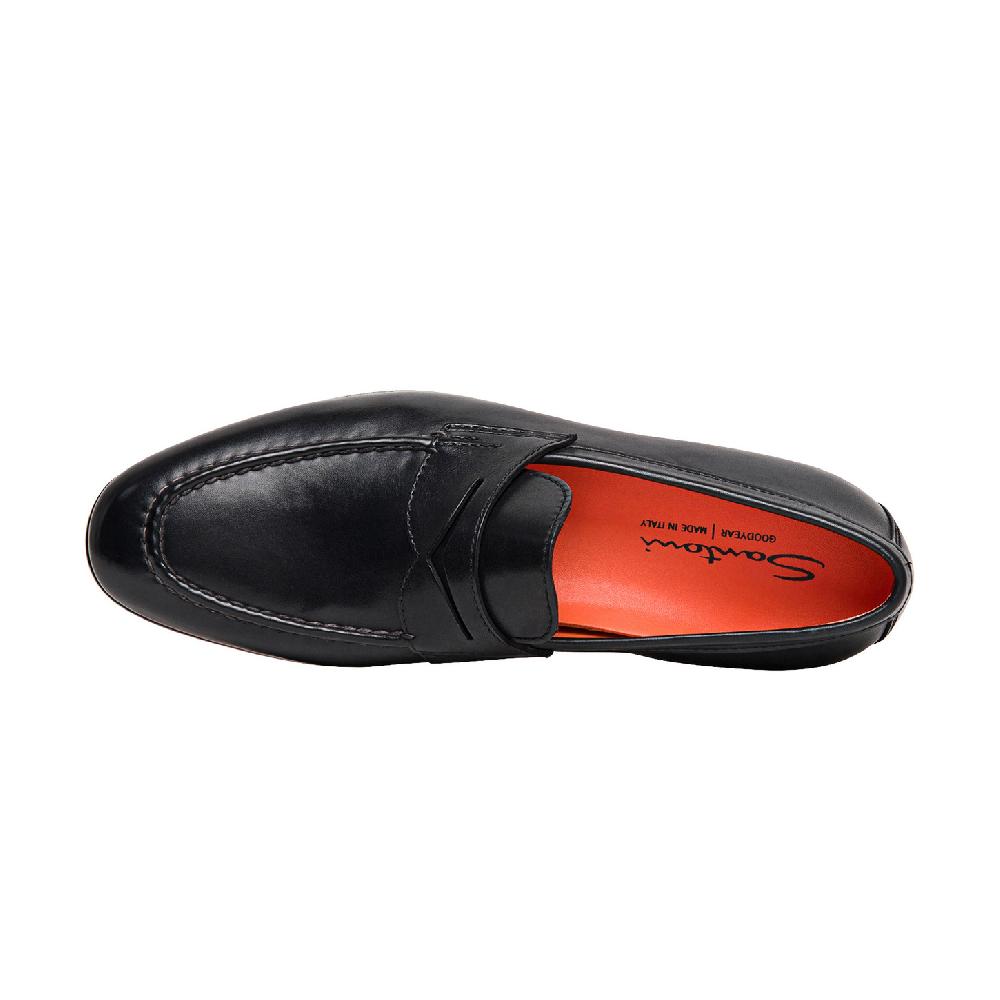 Santoni Mocassino penny da uomo in pelle nera Saldi