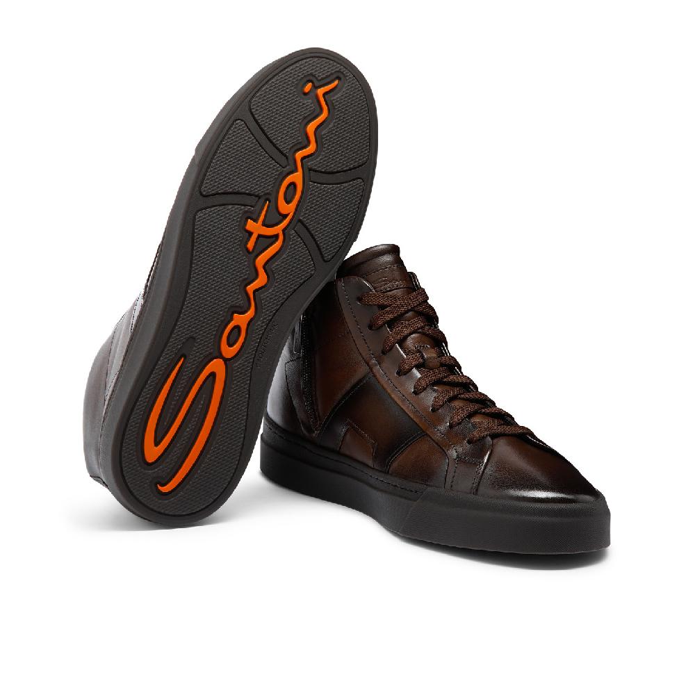 Santoni Double Buckle Sneaker da uomo in pelle testa di moro Offerte