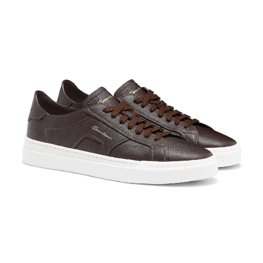 Santoni Double Buckle Sneaker da uomo in pelle bottalata testa di moro Hotsell