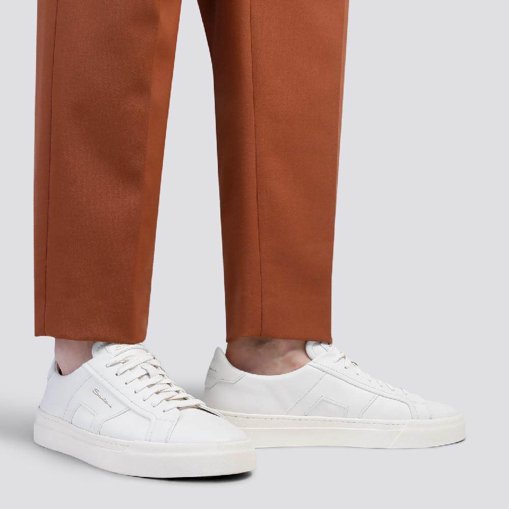 Santoni Double buckle sneaker da uomo in pelle bianca Vendita Calda