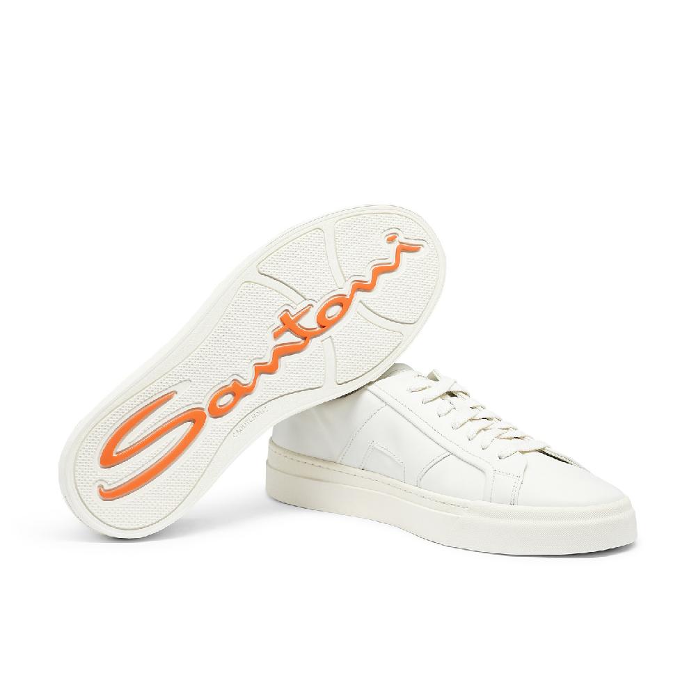 Santoni Double buckle sneaker da uomo in pelle bianca Vendita Calda